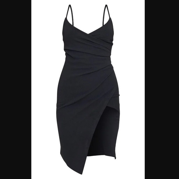 NWT PrettyLittleThing Lauriell Black Wrap Front Crepe Midi Dress in Size 8 - Picture 3 of 7